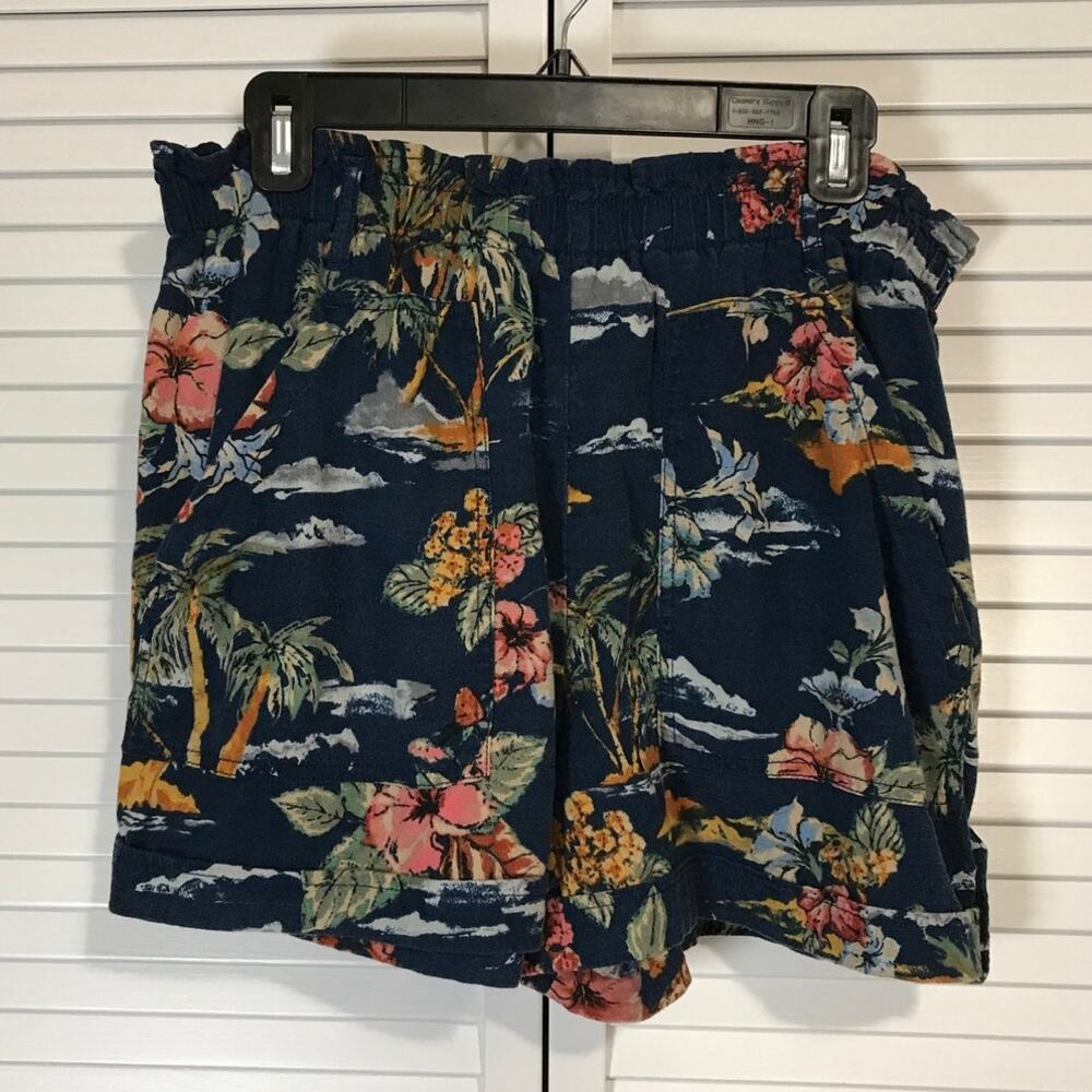 Time and Tru Navy Blue Tropical High Rise Linen-Blend Relaxed Fit Shorts Women L